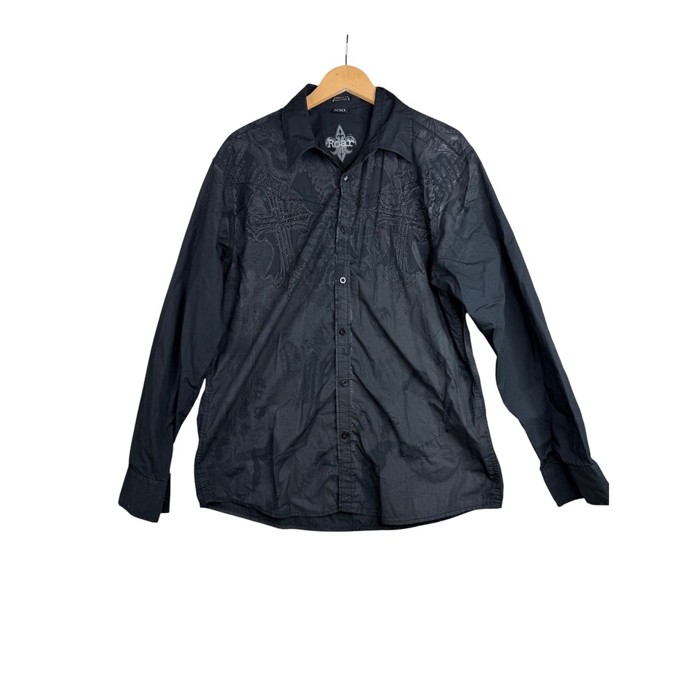 Roar Men's‎ Embellished Long Sleeve Button Down Shirt size XXL Black